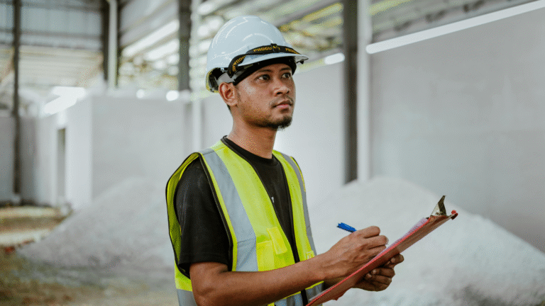employee reviewing Safety Data Sheets for hazard communication